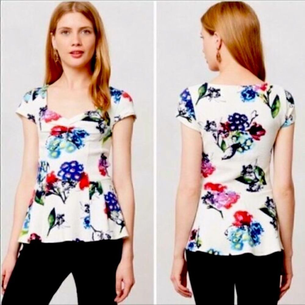 Anthropologie Postmark Floral Mignon Peplum Top